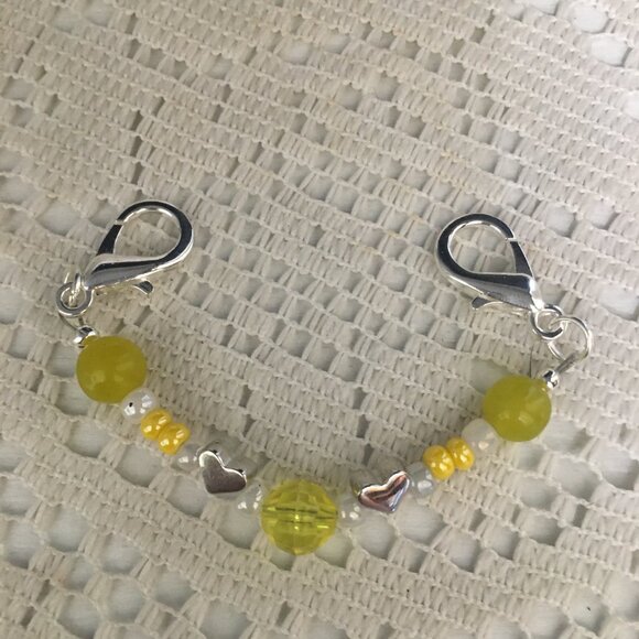 Yellow Beaded Shoe Charm with Silver Heart Accents — Single Clip-On Sneaker Acce - Picture 3 of 3